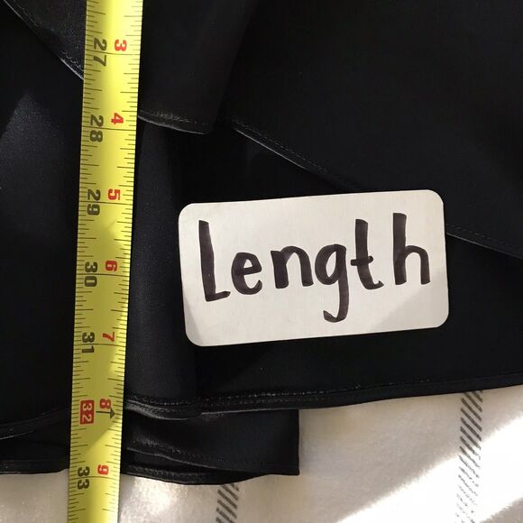 Vintage 1990s ABS Allen Schwartz Black Satin Minimalist Chic Midi Skirt - XS S - Picture 6 of 7